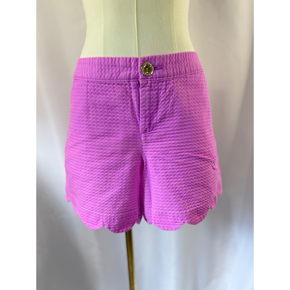 Lilly Pulitzer Buttercup Purple Pink Seersucker Scalloped Shorts Size 8